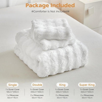 Flauschiges Bettwäsche-Set King Size – Weißes Kunstfell
