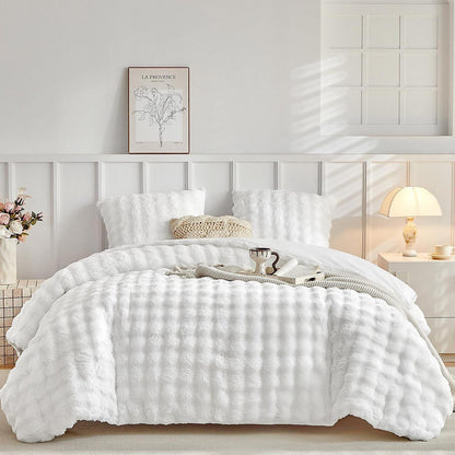 Flauschiges Bettwäsche-Set Doppelbett, Weiß, Kunstfell