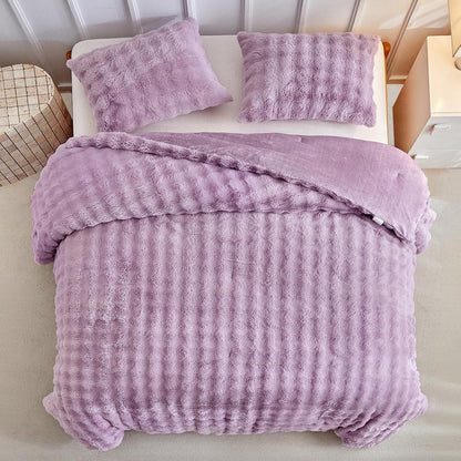 Flauschiges King-Size Bettwäsche-Set Violett, Zottel Kunstfell