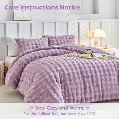Flauschiges King-Size Bettwäsche-Set Violett, Zottel Kunstfell