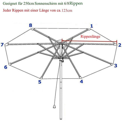 Sonnenschirm Ersatzbezug 250cm 8 Streben Taupe UV80+ Wasserdicht