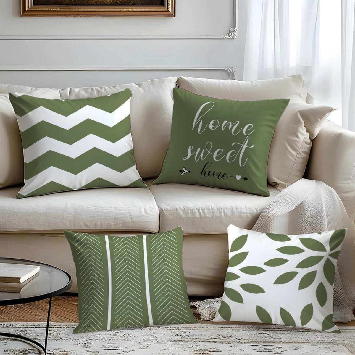 Grüne Kissenbezüge 40x40 cm – Set aus 4 | Geometrisches Design
