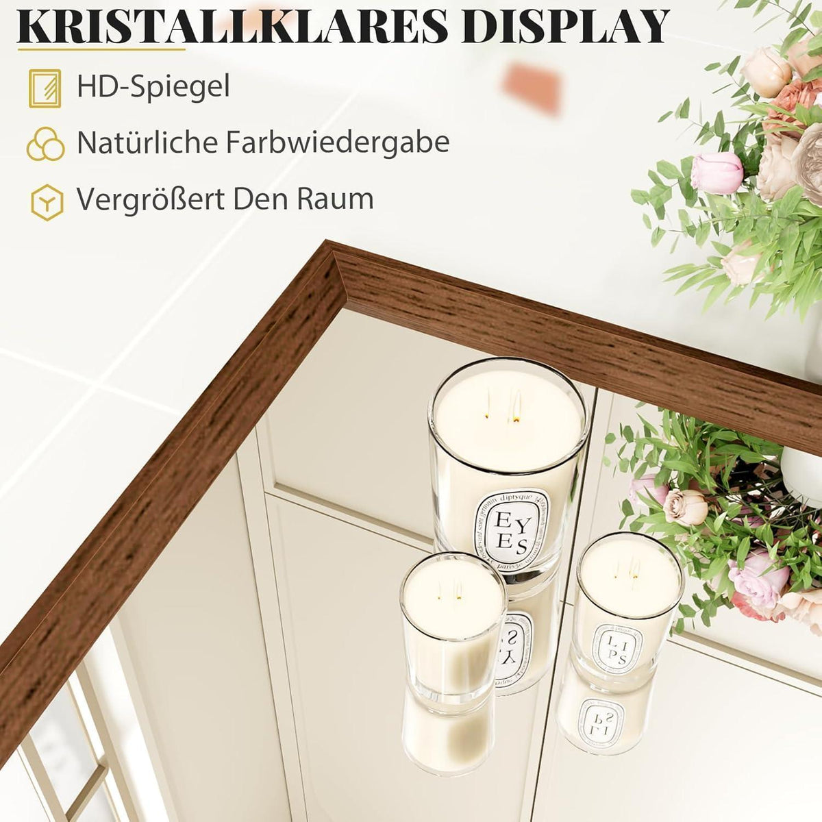 Badezimmerspiegel 70x90cm Braun Holzoptik | Sicherheitsglas & Montagezubehör