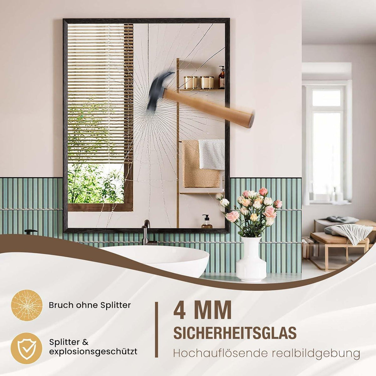 Wandspiegel Schwarz Rechteckig 70x90cm mit Holzoptik Rahmen