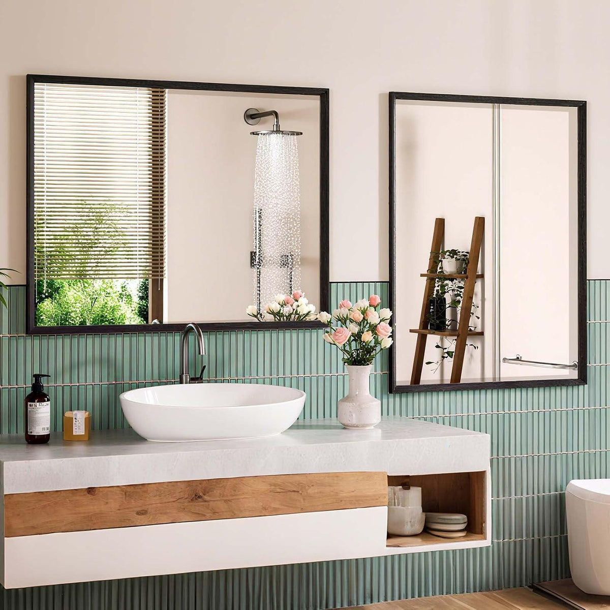 Wandspiegel Schwarz Rechteckig 70x90cm mit Holzoptik Rahmen
