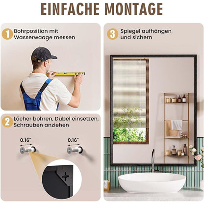Wandspiegel Schwarz Rechteckig 70x90cm mit Holzoptik Rahmen