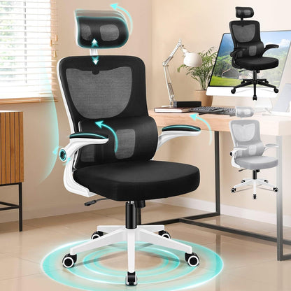 Ergonomischer Bürostuhl mit Lendenstütze, Schwarz Weiß