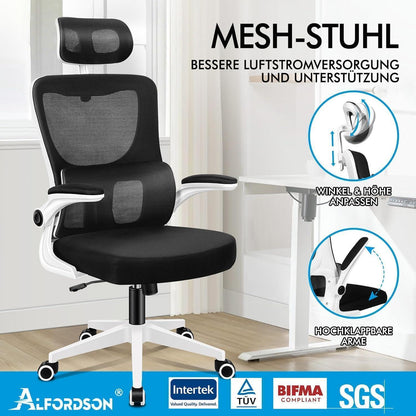 Ergonomischer Bürostuhl mit Lendenstütze, Schwarz Weiß