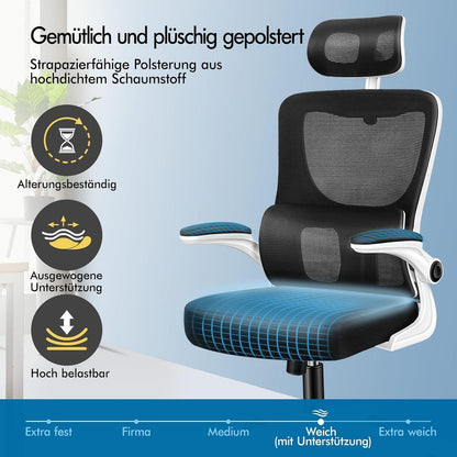 Ergonomischer Bürostuhl mit Lendenstütze, Schwarz Weiß