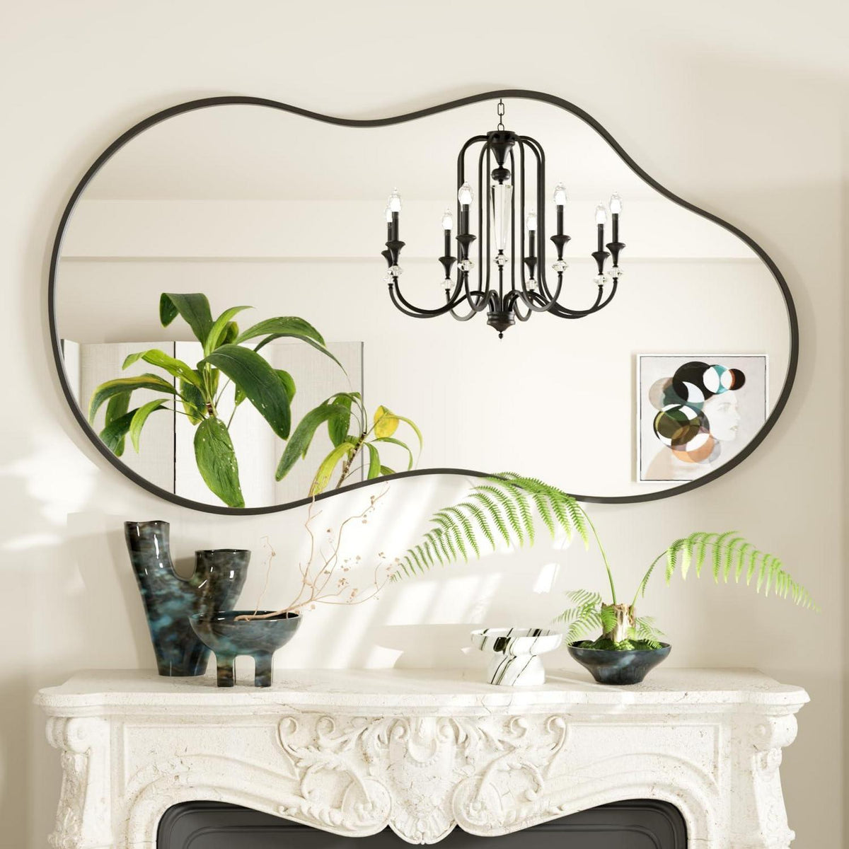 Asymmetrischer Wandspiegel Schwarz 60x90cm – Gehärtetes Glas