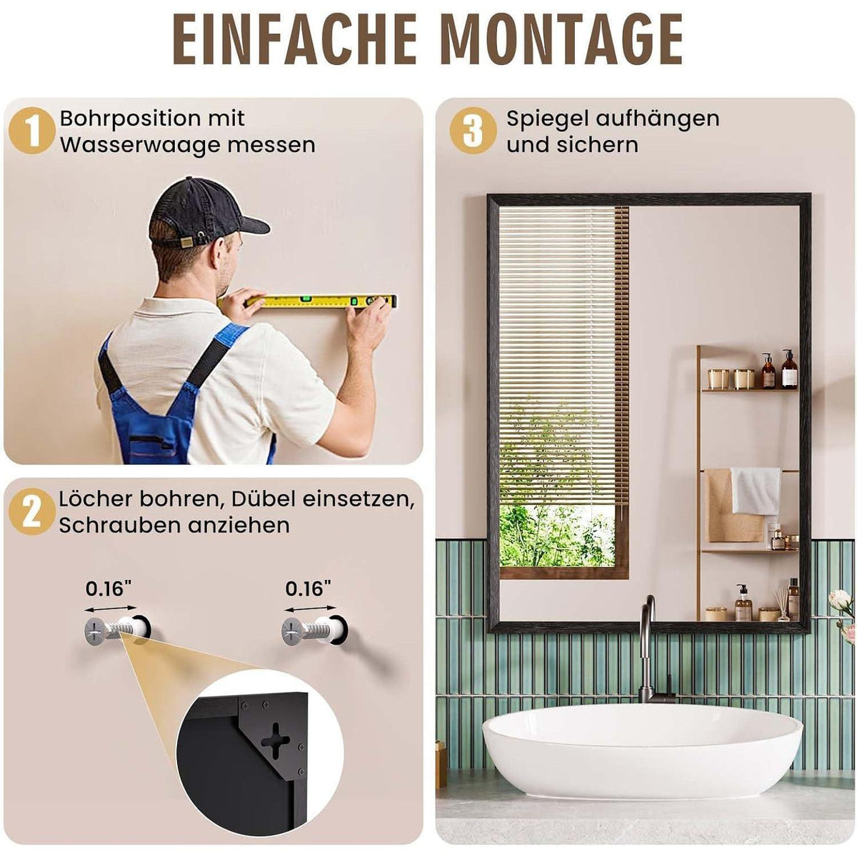 Schwarzer Wandspiegel Rechteckig 56x76 cm Vintage Design
