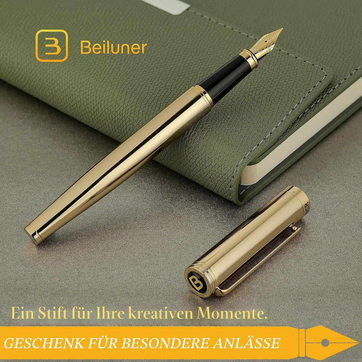Goldener Füllfederhalter mit 24K Gold-Finish & Mittel Feder
