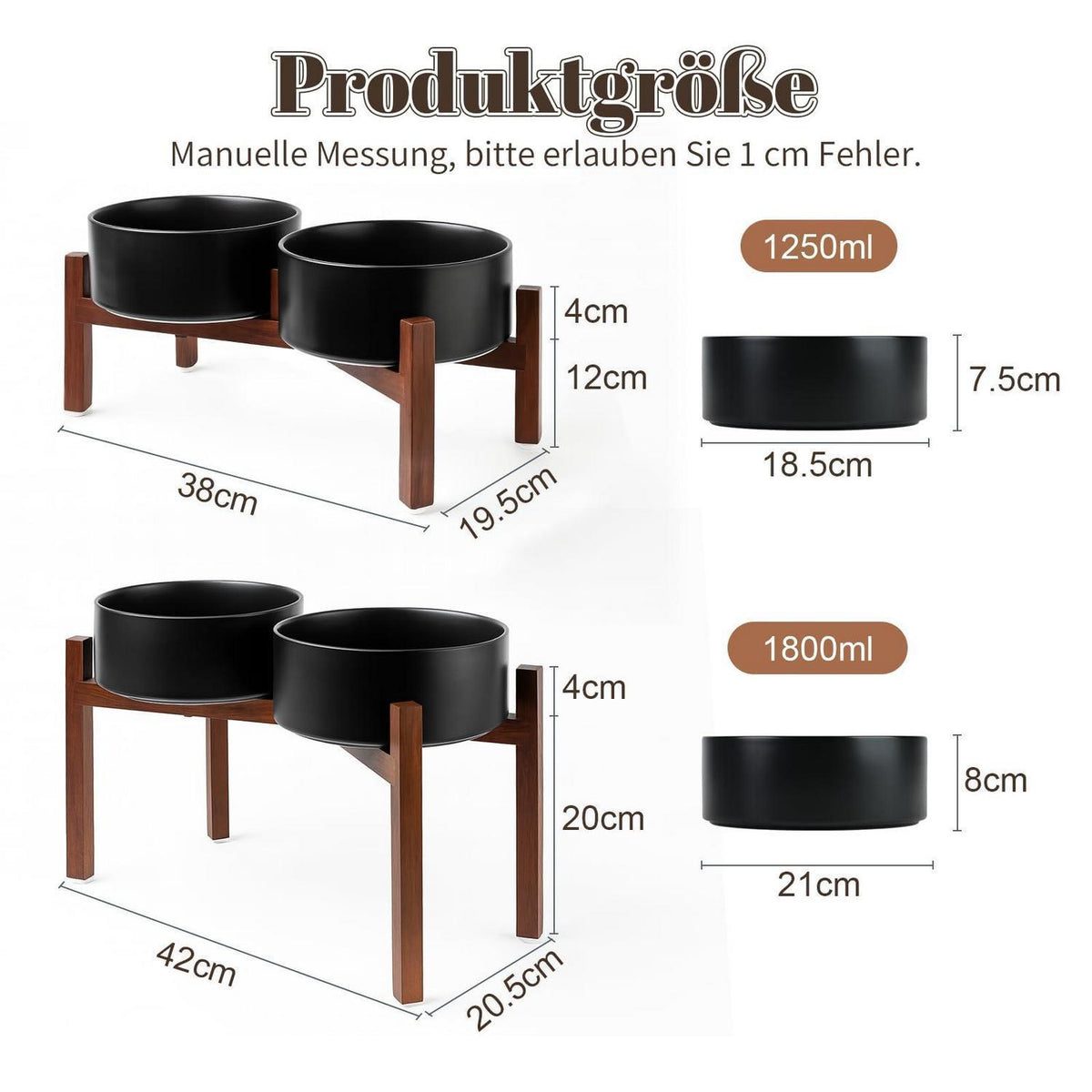 Erhöhter Hundenapf Keramik mit Akazienholzständer 1800ml Schwarz