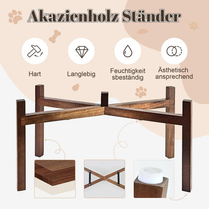 Erhöhter Hundenapf Keramik mit Akazienholzständer 1800ml Schwarz