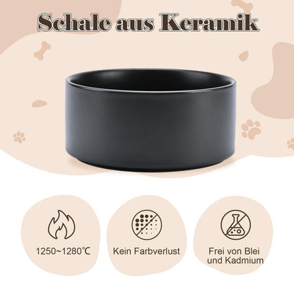 Erhöhter Hundenapf Keramik mit Akazienholzständer 1800ml Schwarz