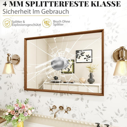Badezimmerspiegel 56x76cm Braun Holzoptik | Sicherheitsglas & Montagezubehör