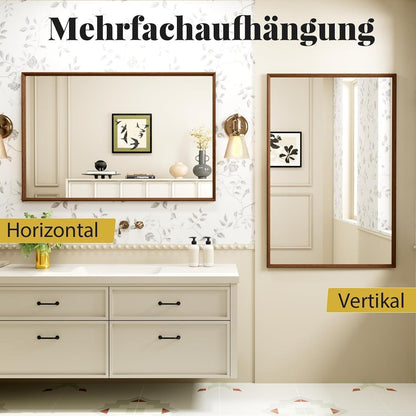 Badezimmerspiegel 56x76cm Braun Holzoptik | Sicherheitsglas & Montagezubehör