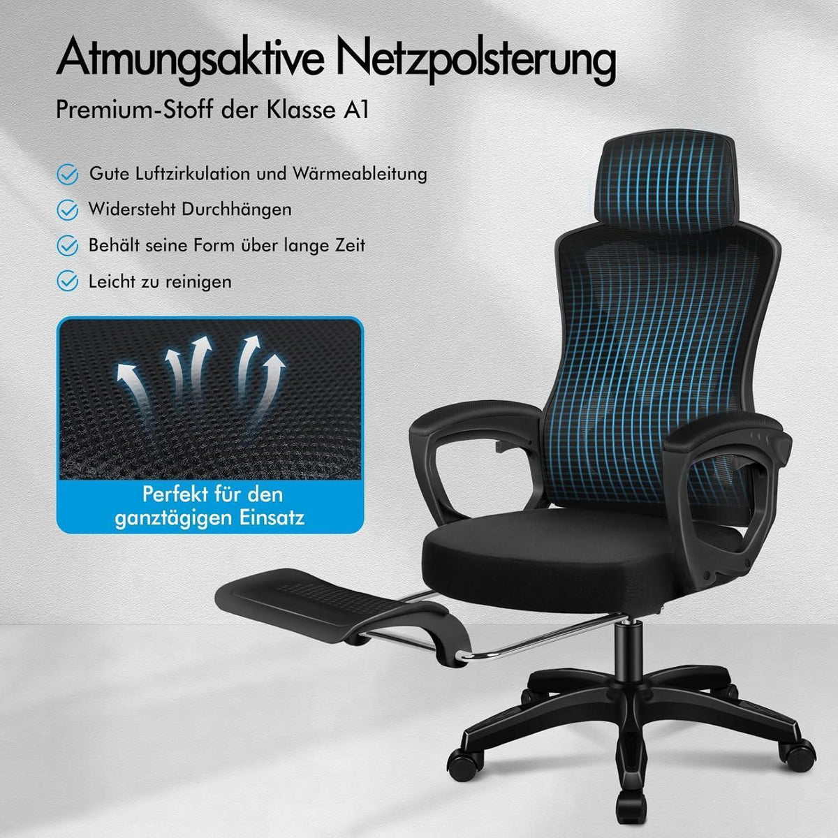Ergonomischer Bürostuhl mit Lendenstütze, Schwarz