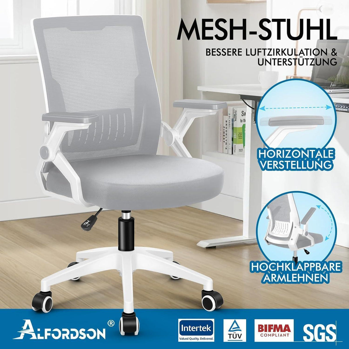 Ergonomischer Bürostuhl Netzstoff Hochlehner Weiß & Grau