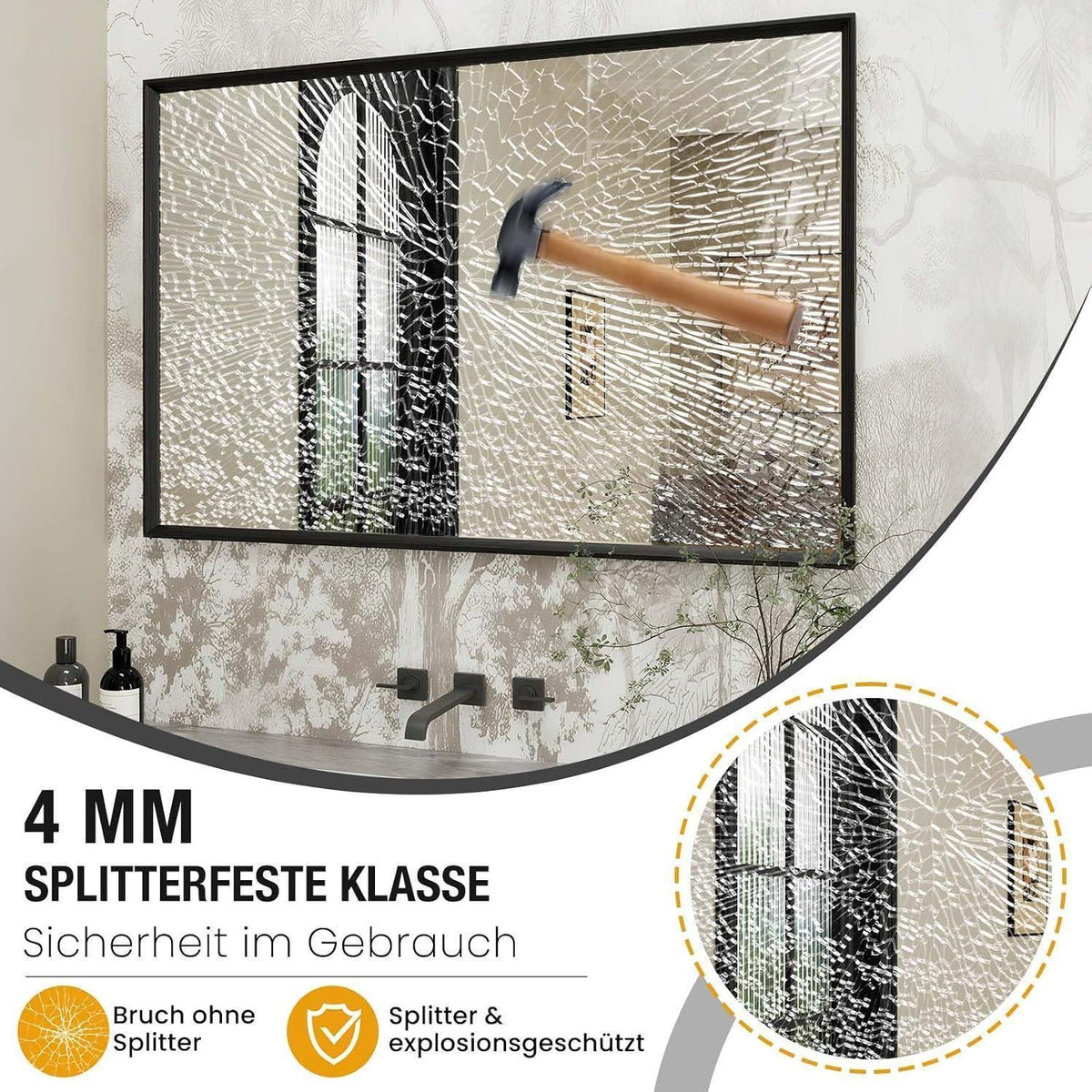 Schwarzer Badezimmerspiegel 60x90cm mit Holzrahmen