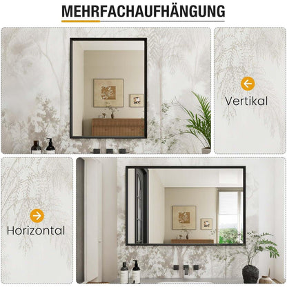 Schwarzer Badezimmerspiegel 60x90cm mit Holzrahmen