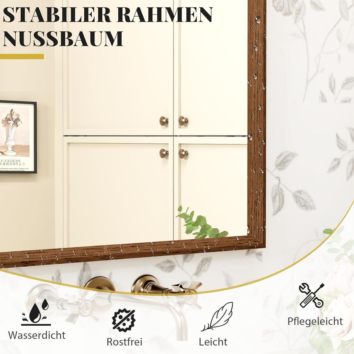 Badezimmerspiegel 60x90cm Braun Holzoptik | Sicherheitsglas & Montagezubehör