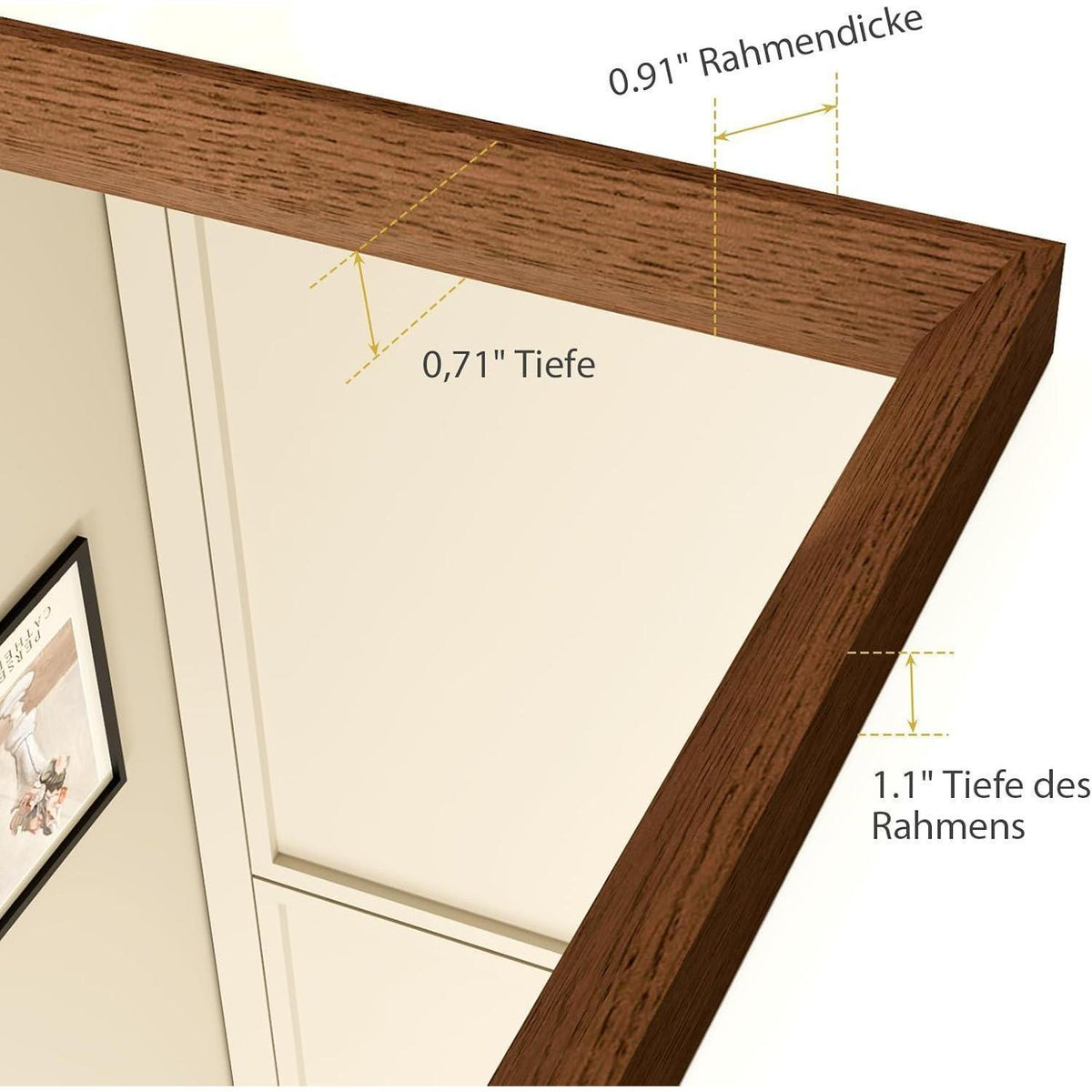 Badezimmerspiegel 60x90cm Braun Holzoptik | Sicherheitsglas & Montagezubehör