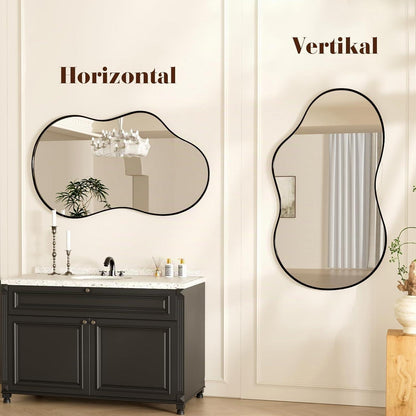 Asymmetrischer Wolkenspiegel Schwarz 50x90cm – Gehärtetes Glas
