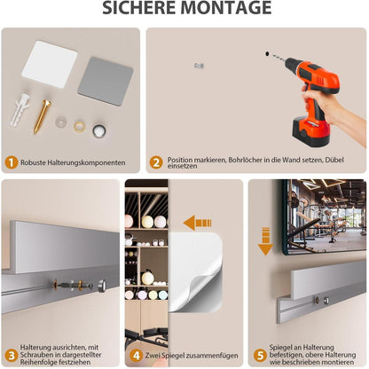 Rahmenloser Wandspiegel 120x60cm - 2er Set für Fitness & Co.