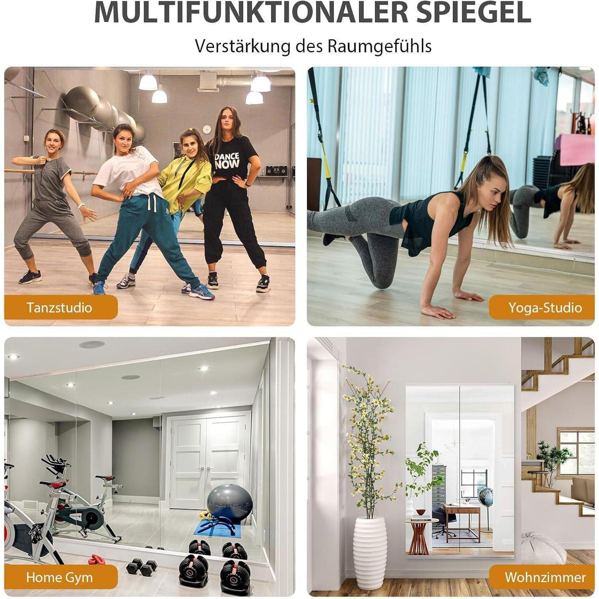 Rahmenloser Wandspiegel 140x42cm - 2er Set für Fitness & Co.