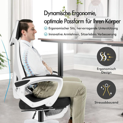 Ergonomischer Schreibtischstuhl mit Lendenstütze, Schwarz Weiß