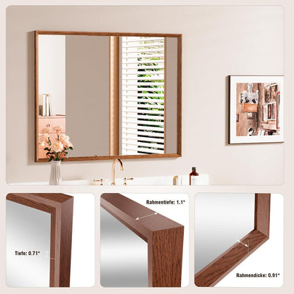 Vintage Wandspiegel Braun 70x90 cm - Rechteckiger Kosmetikspiegel