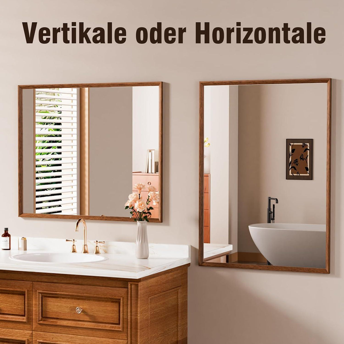 Vintage Wandspiegel Braun 70x90 cm - Rechteckiger Kosmetikspiegel
