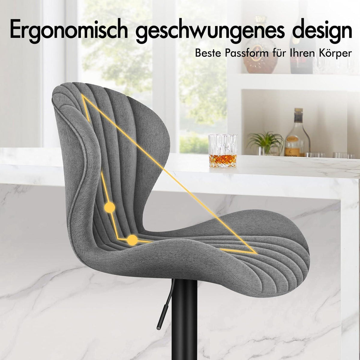 Barhocker Set 2er – Höhenverstellbar, Grau Leinen