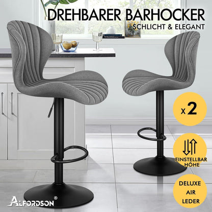 Barhocker Set 2-teilig, Grau, Höhenverstellbar & Schwenkbar