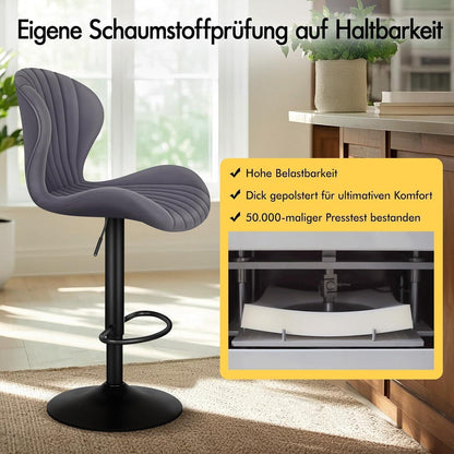 Barhocker Set 2x Höhenverstellbar Grau – Komfortable Küchenhocker