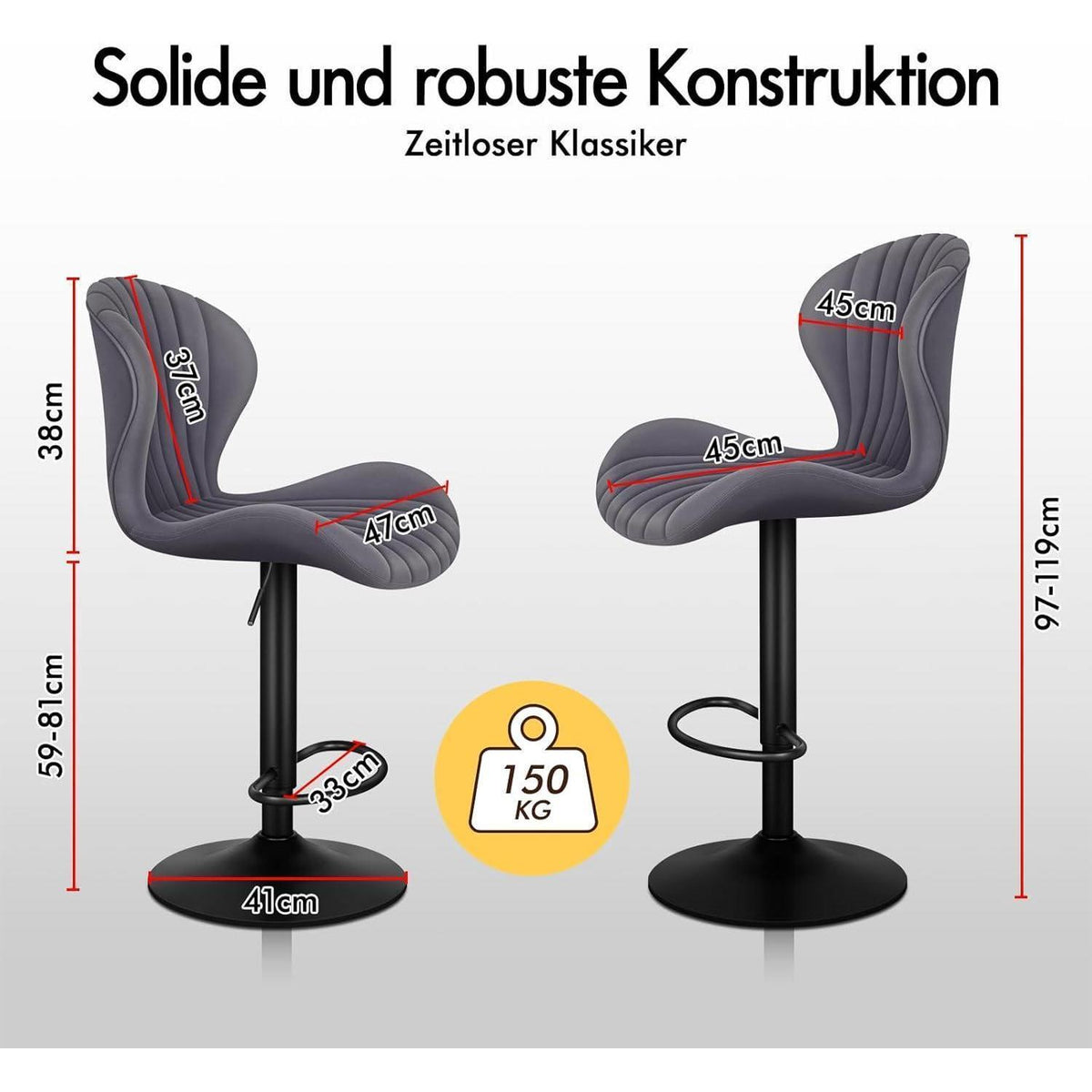 Barhocker Set 2x, Grau – Höhenverstellbar & Schwenkbar