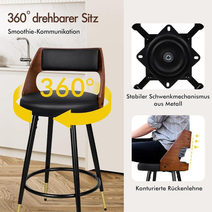Barhocker Set 2x, Schwenkbar, 65cm Sitzhöhe, Schwarz