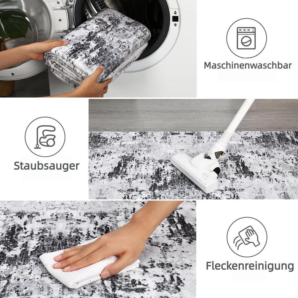Abstrakter Teppich Grau Weiß 200x290cm – Waschbar & Rutschfest