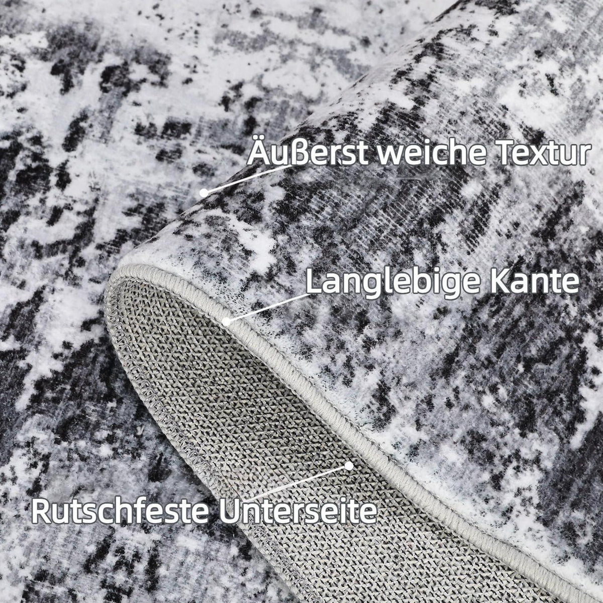 Abstrakter Teppich Grau Weiß 200x290cm – Waschbar & Rutschfest
