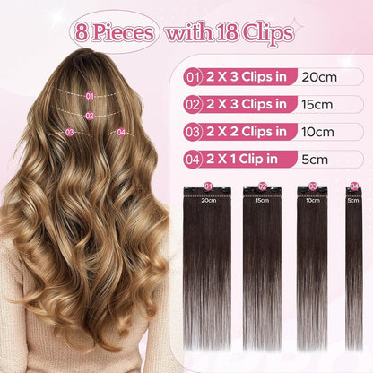 Remy Clip-in Echthaarverlängerung Dunkelbraun 45cm (70g)