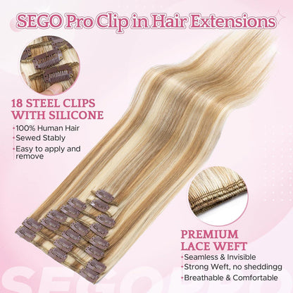 Remy Haarverlängerung 50cm Echthaar Clip-in 12P613 Goldbraun/Blond