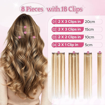 Remy Haarverlängerung 50cm Echthaar Clip-in 12P613 Goldbraun/Blond