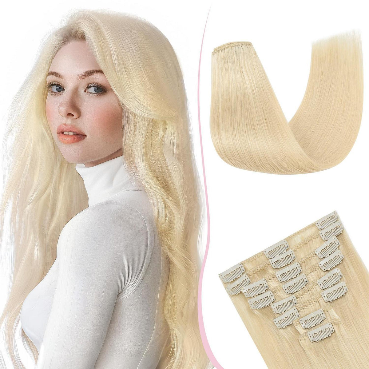 Remy Haarverlängerung 45cm Hellblond (613#) – 8 Clips