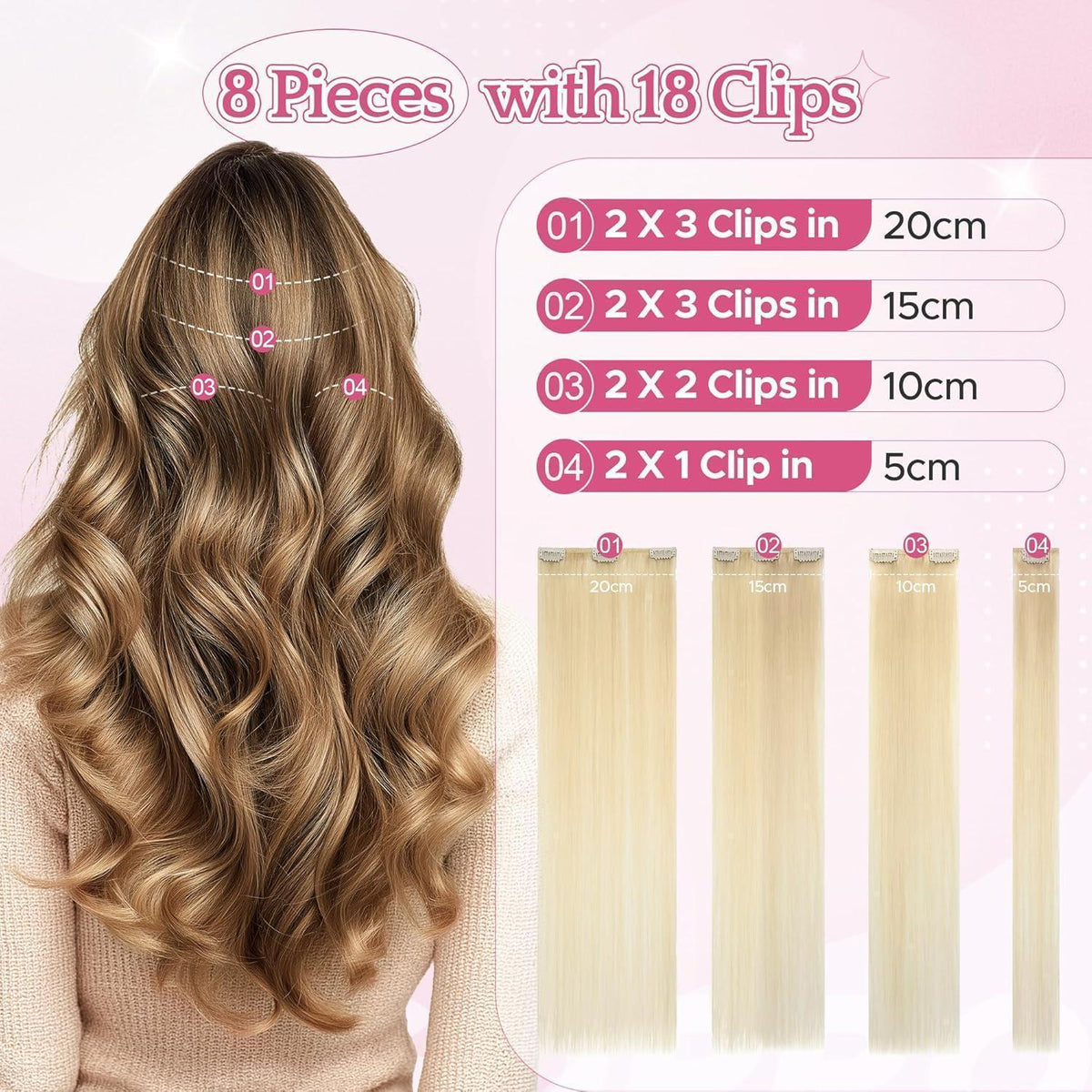 Remy Haarverlängerung 45cm Hellblond (613#) – 8 Clips