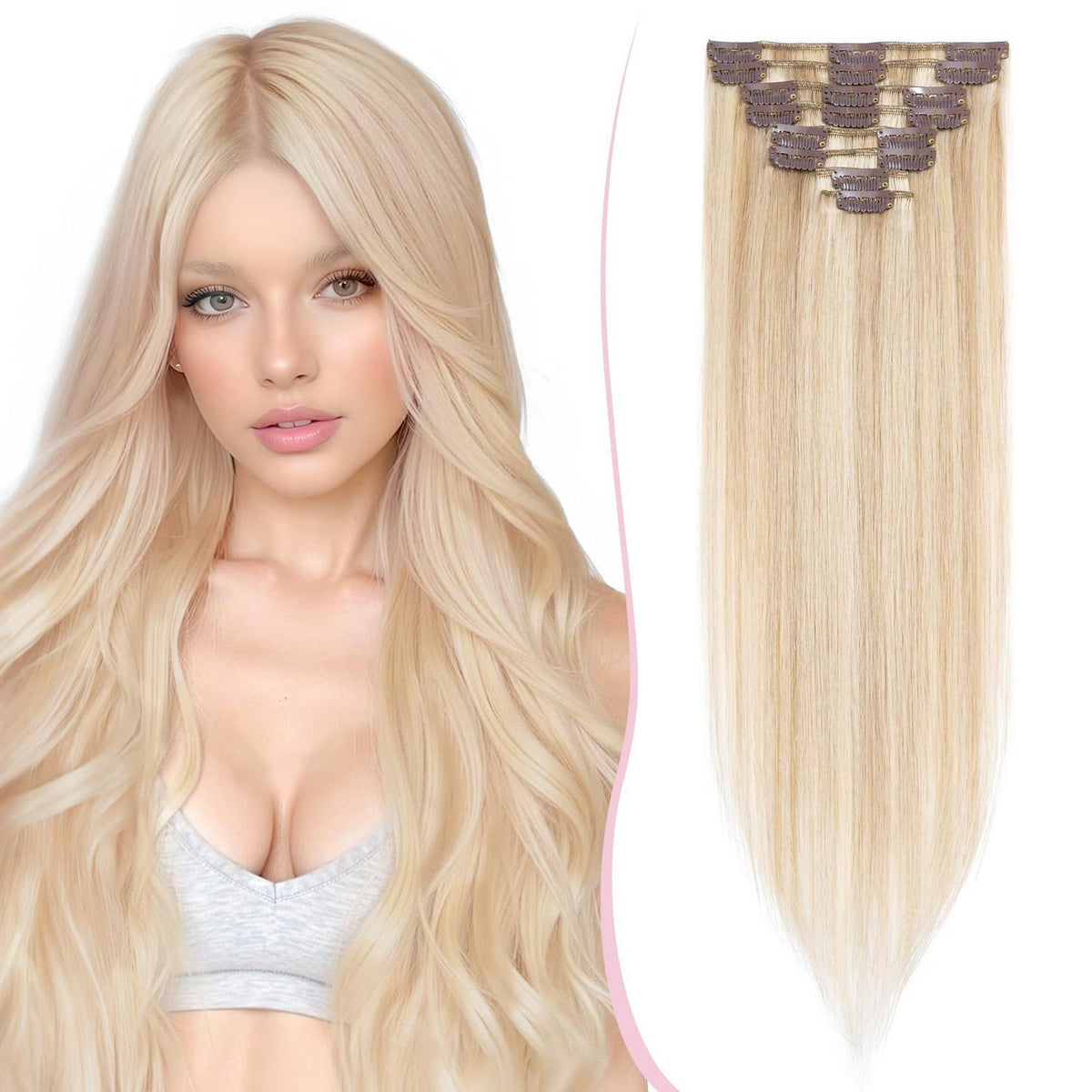 Remy Haarverlängerung Clip-in 35cm Aschblond & Weißblond