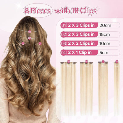 Remy Haarverlängerung Clip-in 35cm Aschblond & Weißblond
