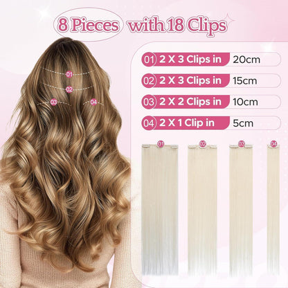 50cm Remy Echthaar Clip-in Verlängerung 70# Blond Weiß