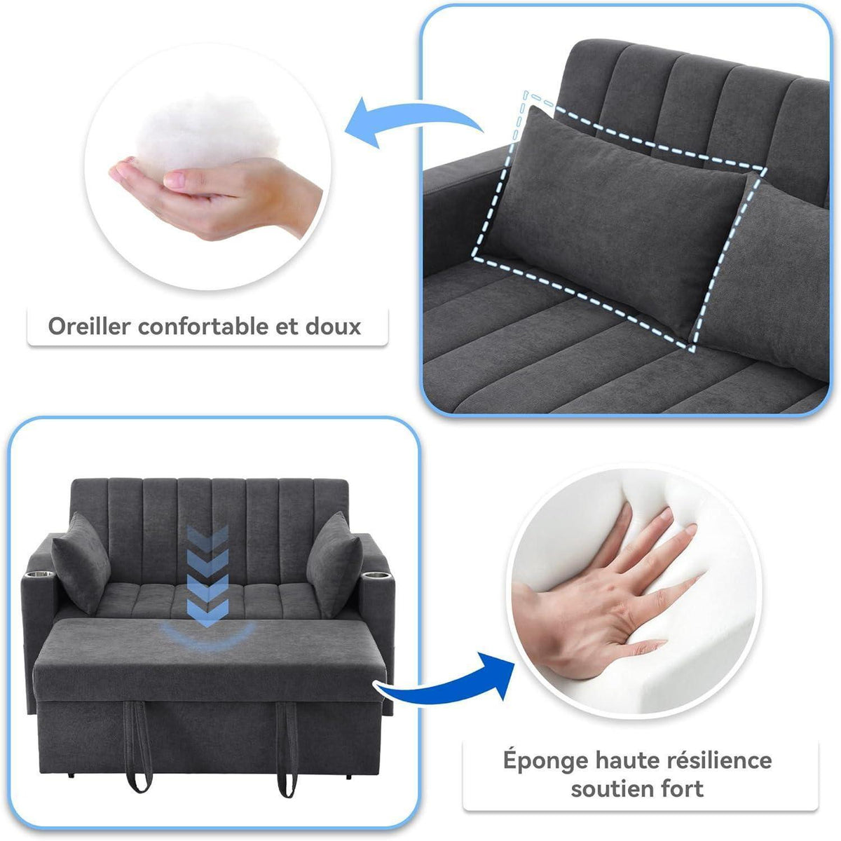 2-Sitzer Schlafsofa mit Getränkehaltern & verstellbarer Rückenlehne