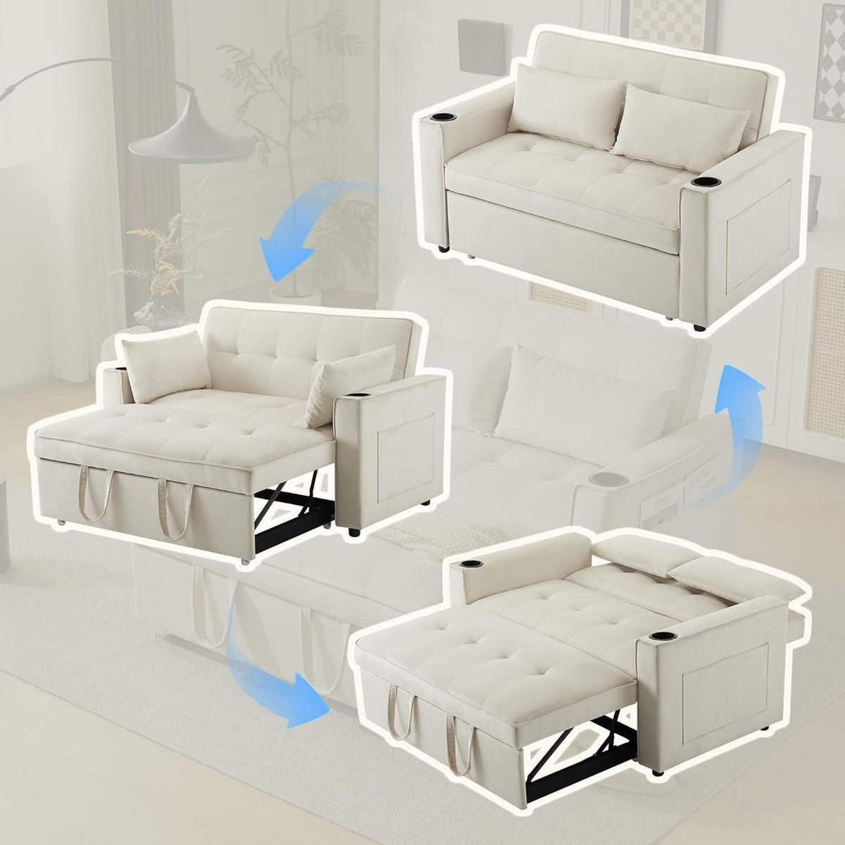 2-Sitzer Schlafsofa mit Bettfunktion & Getränkehaltern